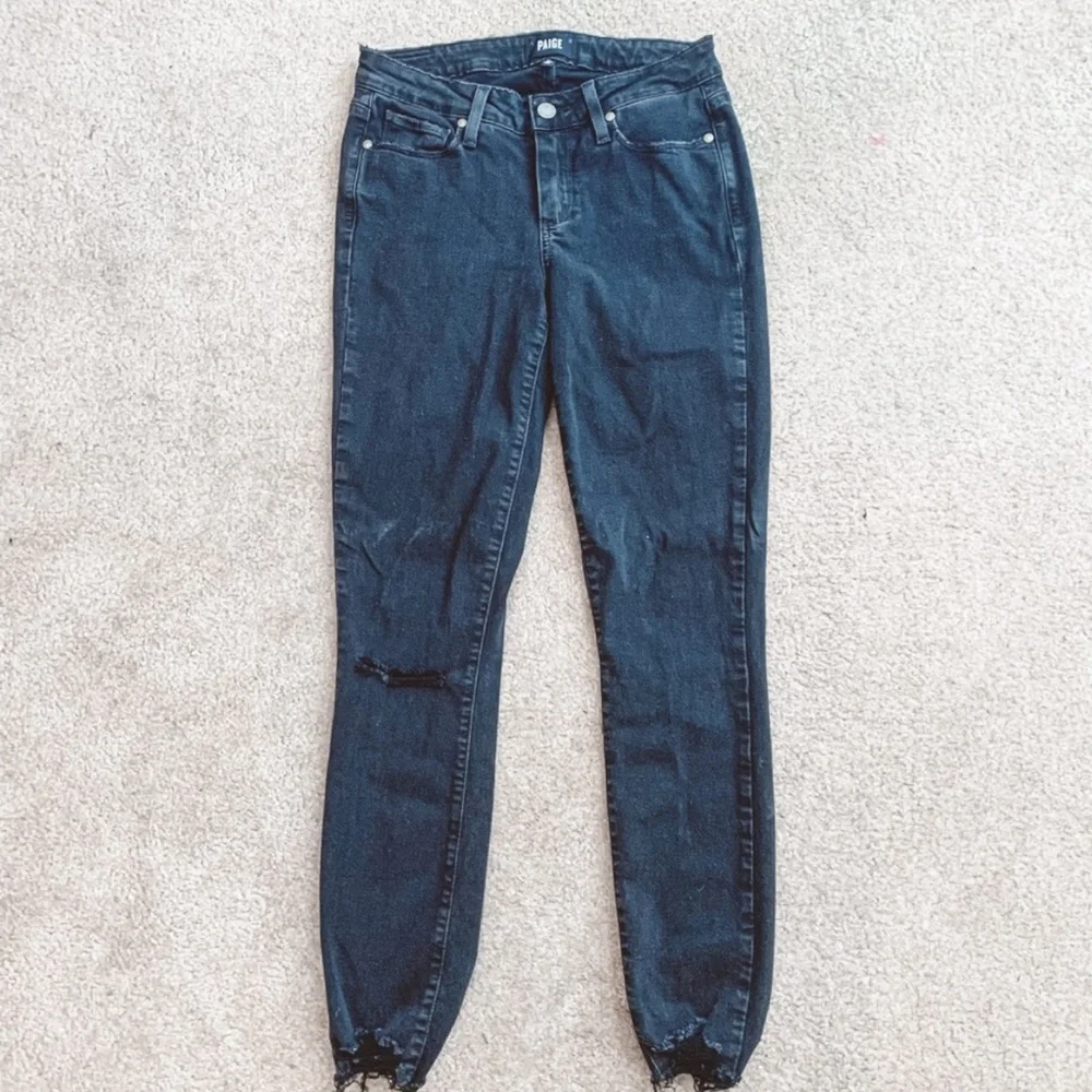 PAIGE verdugo ankle raw hem distressed black jeans - Picture 1 of 8